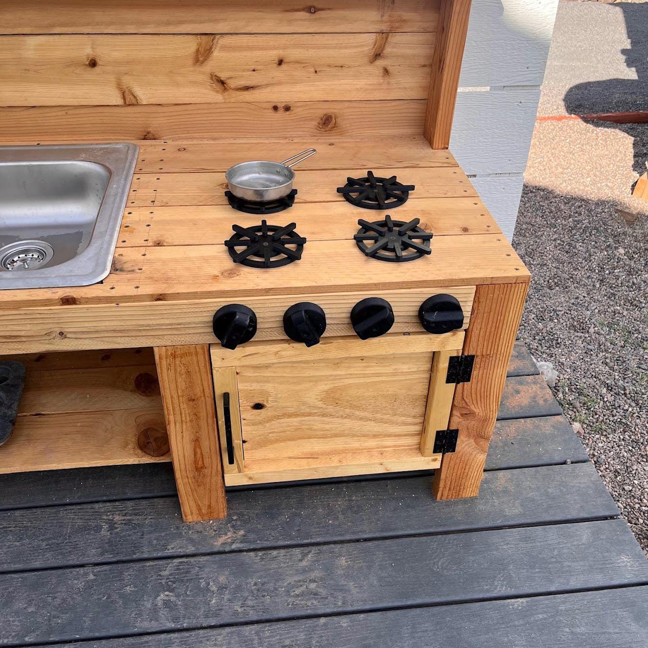 Mud Kitchen Accessories Set – Stove Burner & Knobs for Kids Outdoor Play Kitchen | Montessori Pretend Cooking Toy | Backyard Play Set Gift