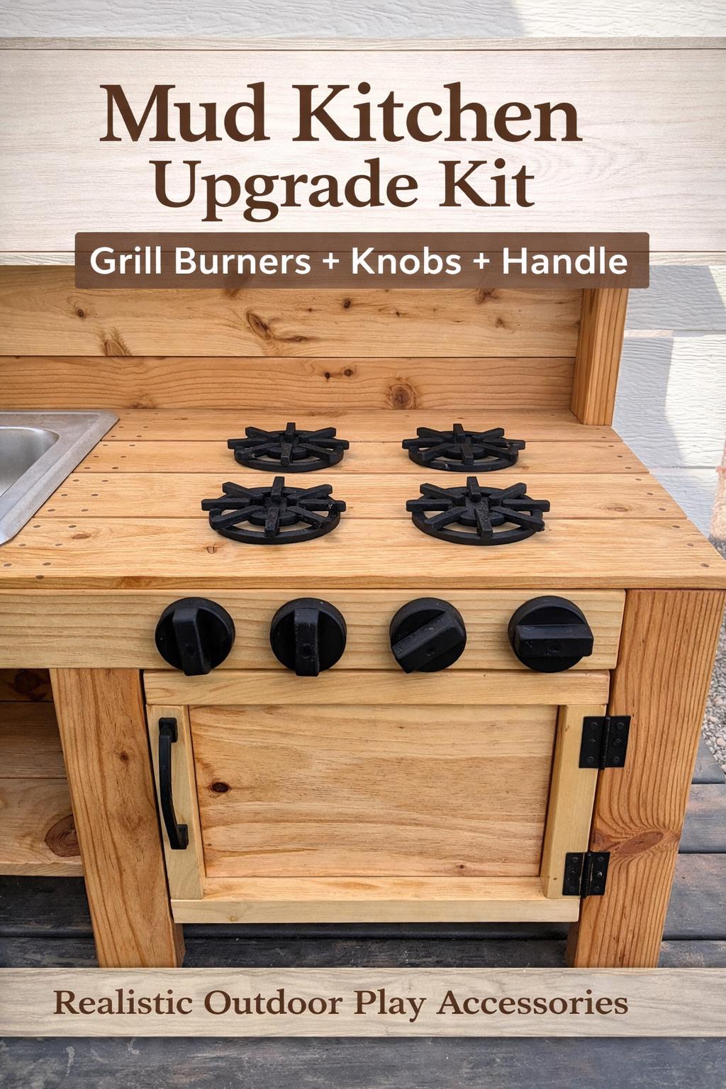 Mud Kitchen Accessories Set – Stove Burner & Knobs for Kids Outdoor Play Kitchen | Montessori Pretend Cooking Toy | Backyard Play Set Gift